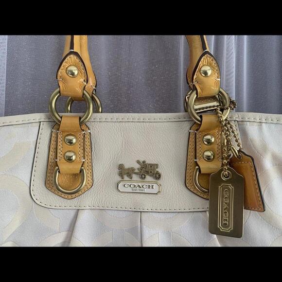 Coach 12963 Madison Julianne Op Art XL Large Tote Satchel Patent Leather Yellow - Picture 5 of 12